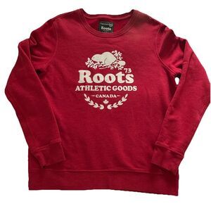Roots Athletics Canada Beaver Sweatshirt Pullover Crewneck  L Red Women Winter